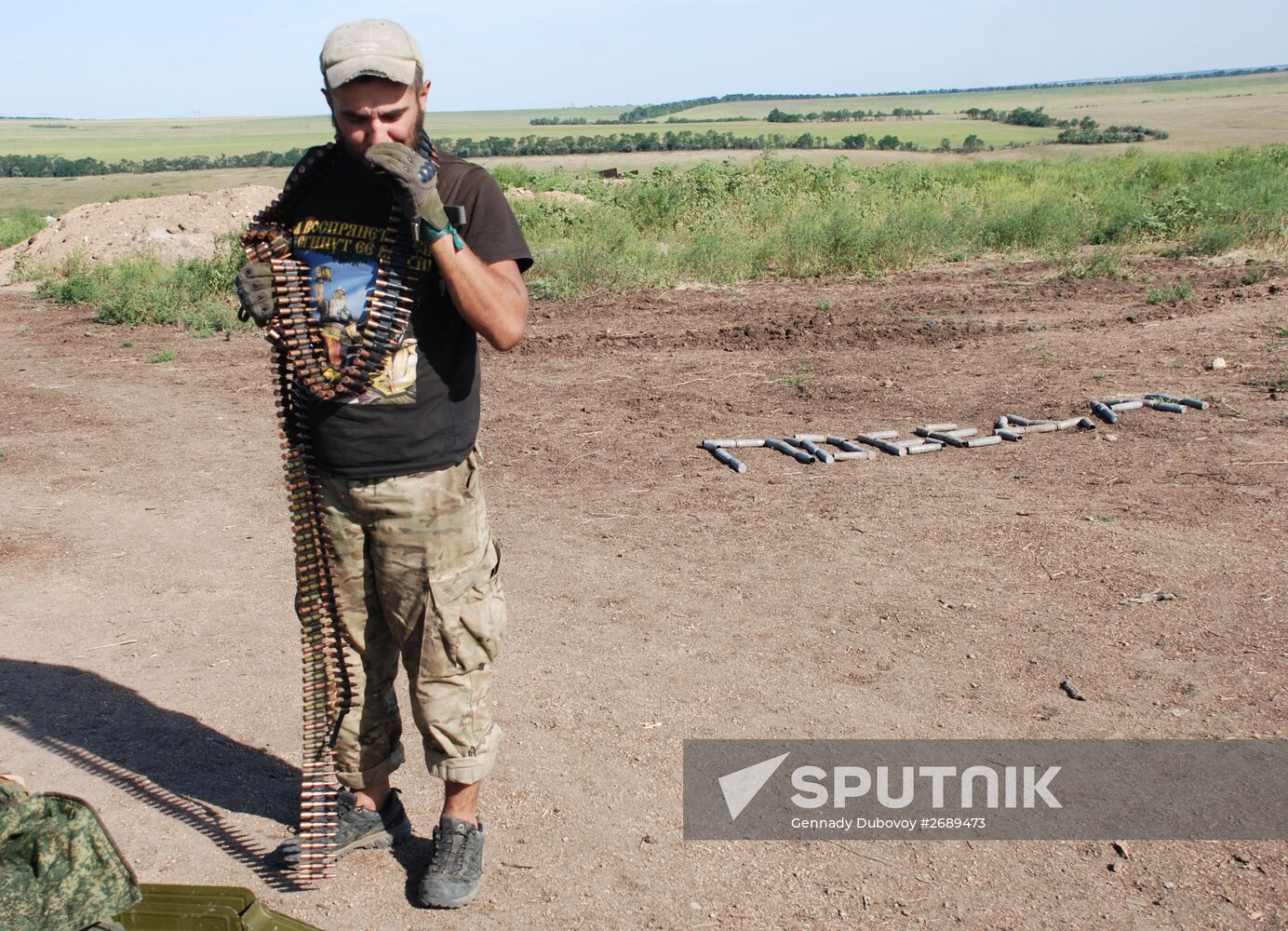 Soldiers of 1st Slavic Brigade of DPR Militia in position near contact line with Ukrainian Army