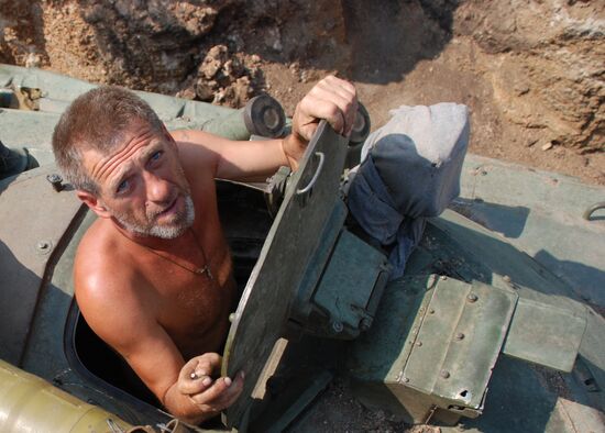 Soldiers of 1st Slavic Brigade of DPR Militia in position near contact line with Ukrainian Army