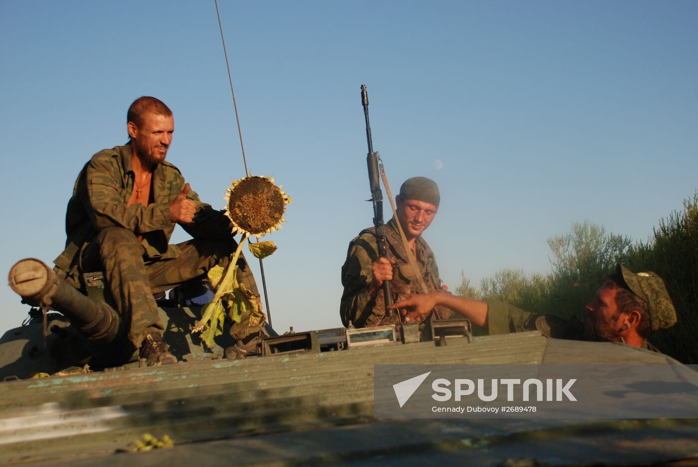 Soldiers of 1st Slavic Brigade of DPR Militia in position near contact line with Ukrainian Army