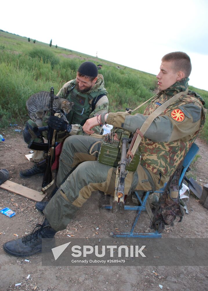 Soldiers of 1st Slavic Brigade of DPR Militia in position near contact line with Ukrainian Army