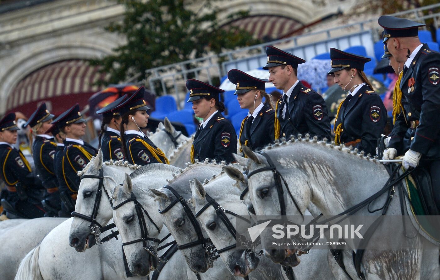 International Military Music Festival Spasskaya Tower at the Red Square in Moscow. Horse Day