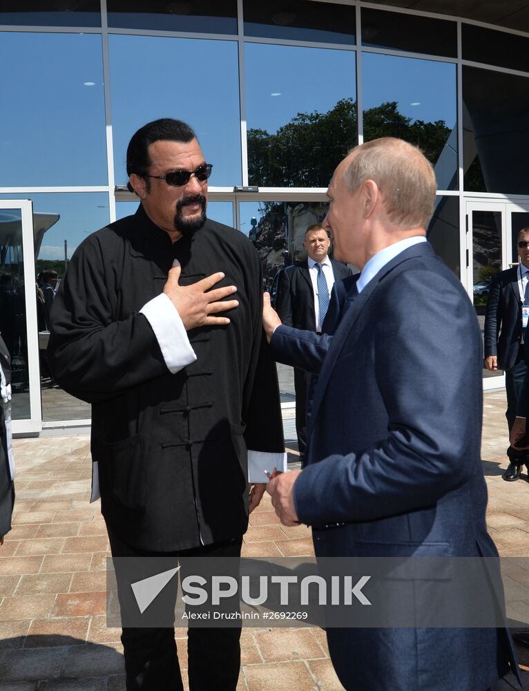 Russian President Vladimir Putin visits oceanarium on Russky Island