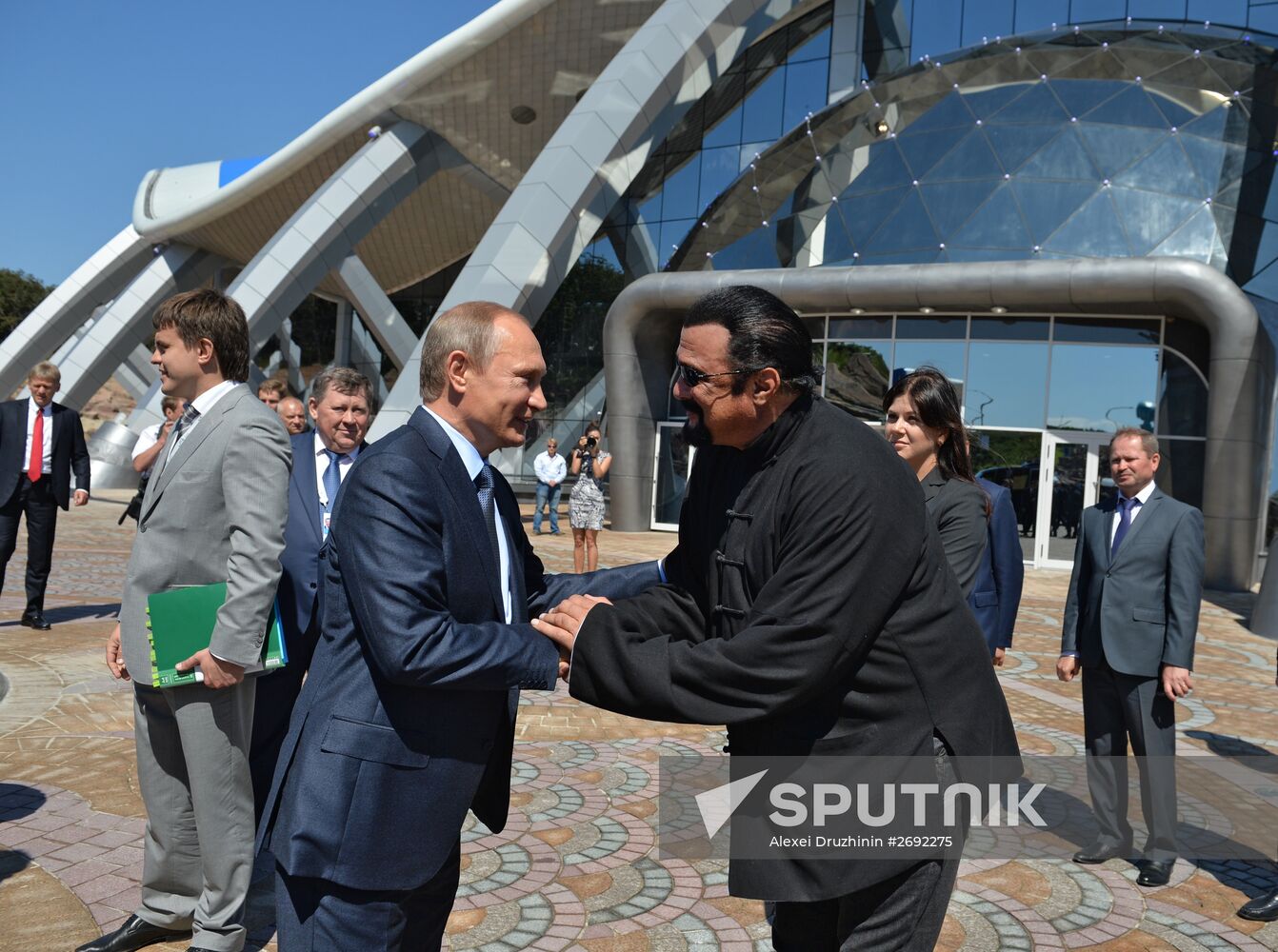 Russian President Vladimir Putin visits oceanarium on Russky Island