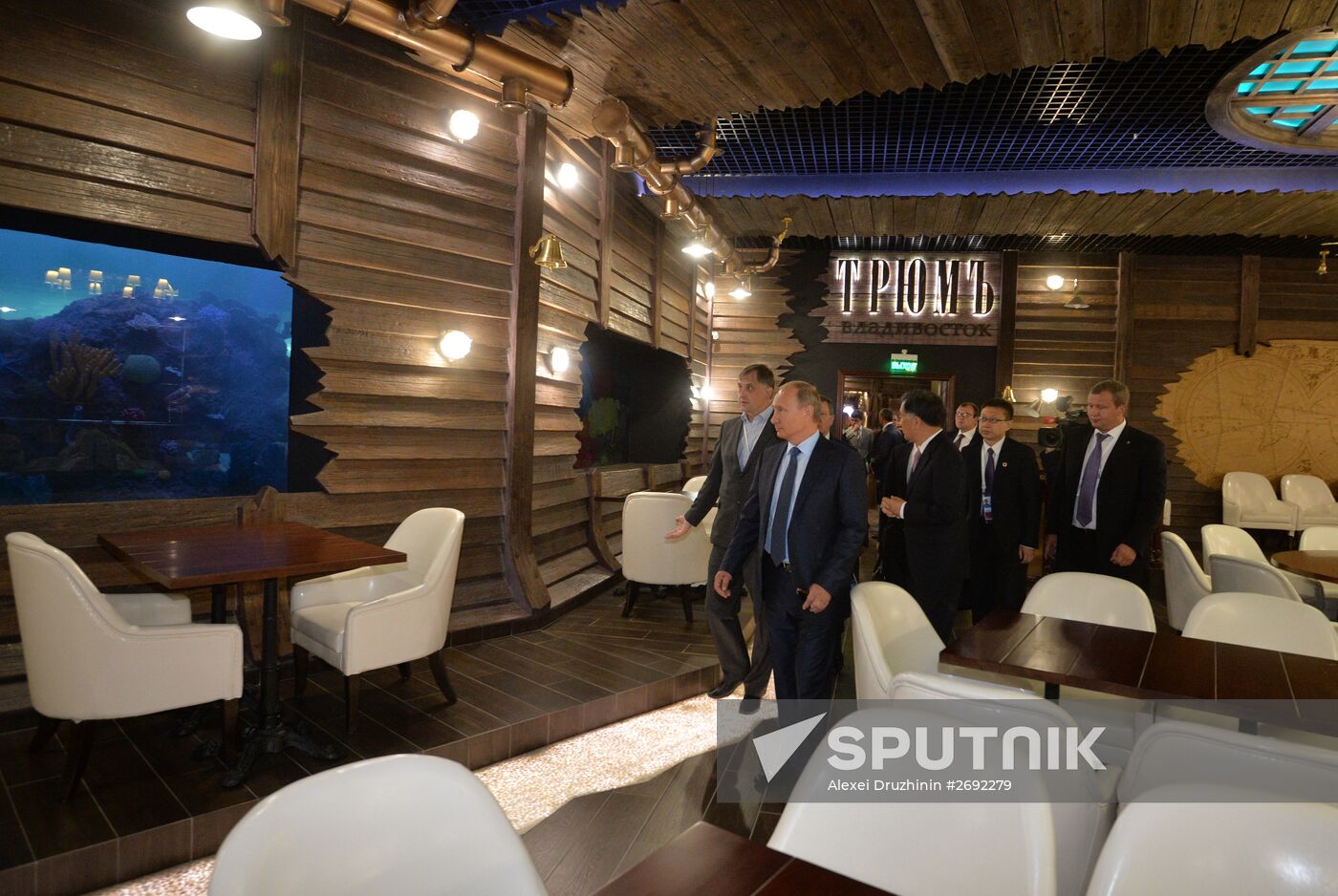 Russian President Vladimir Putin visits oceanarium on Russky Island