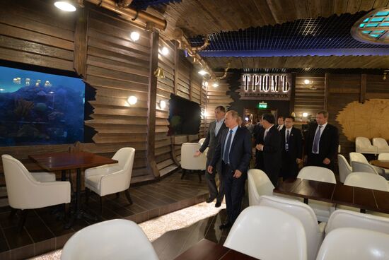 Russian President Vladimir Putin visits oceanarium on Russky Island