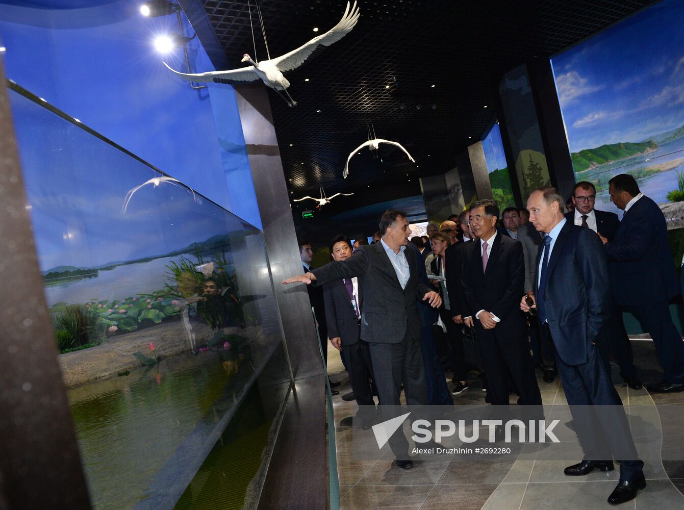 Russian President Vladimir Putin visits oceanarium on Russky Island