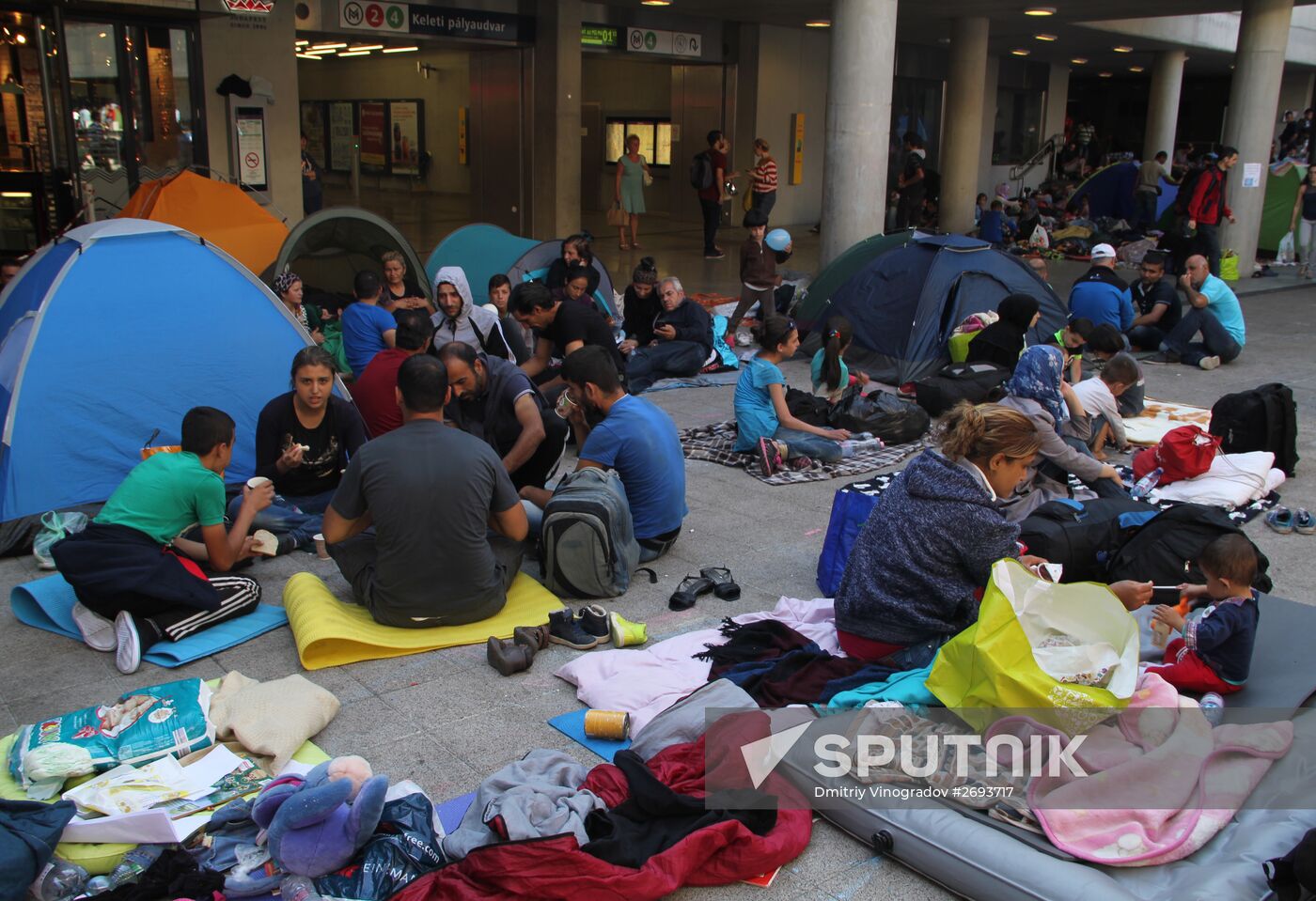 Middle Eastern refugees at Budapest Keleti station