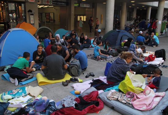 Middle Eastern refugees at Budapest Keleti station