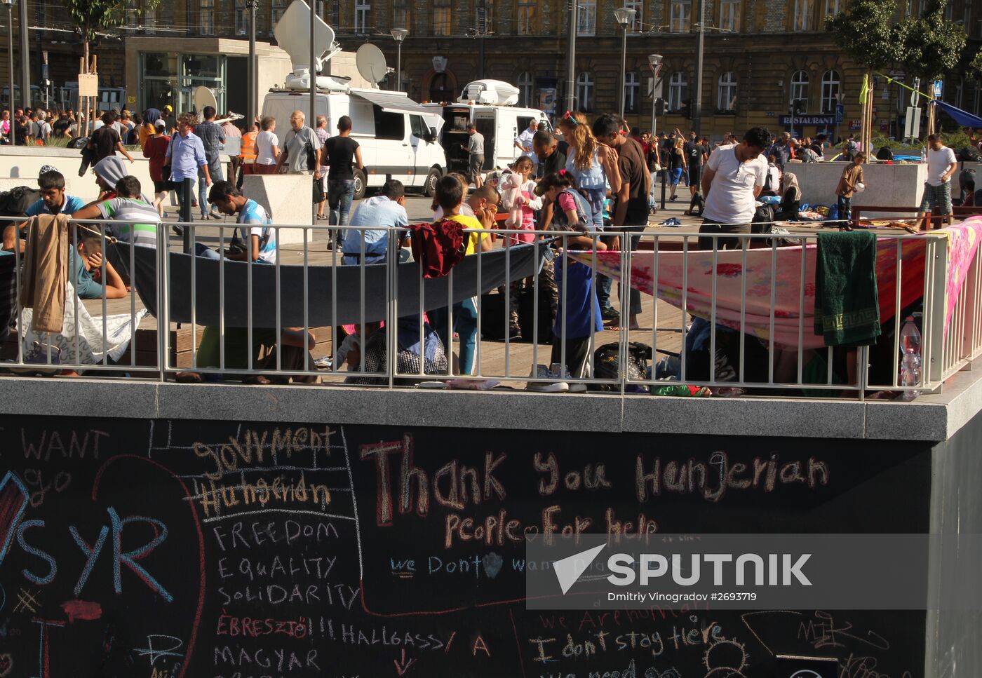 Middle Eastern refugees at Budapest Keleti station