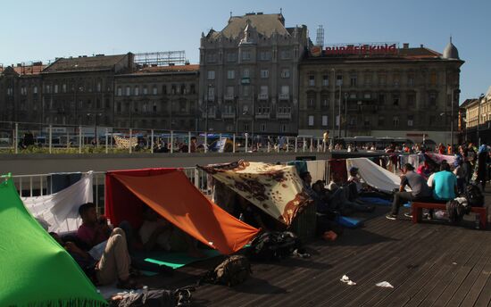 Middle Eastern refugees at Budapest Keleti station