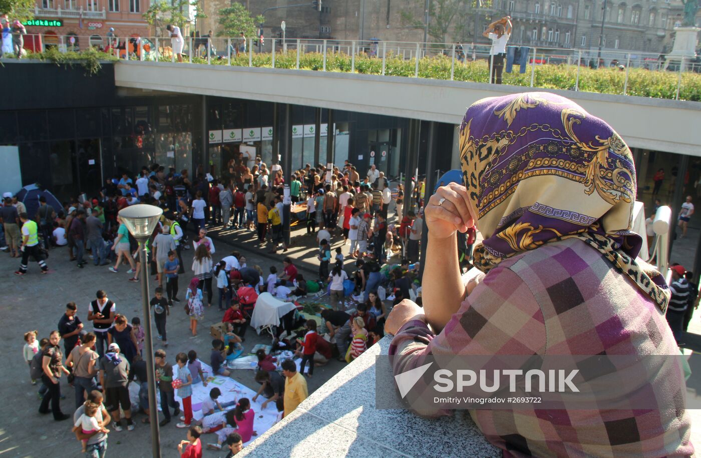 Middle Eastern refugees at Budapest Keleti station