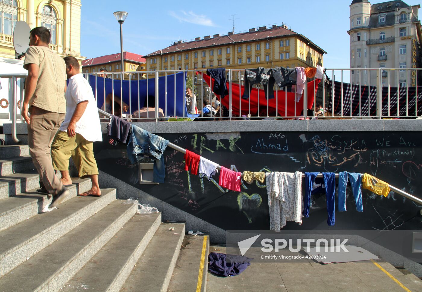 Middle Eastern refugees at Budapest Keleti station