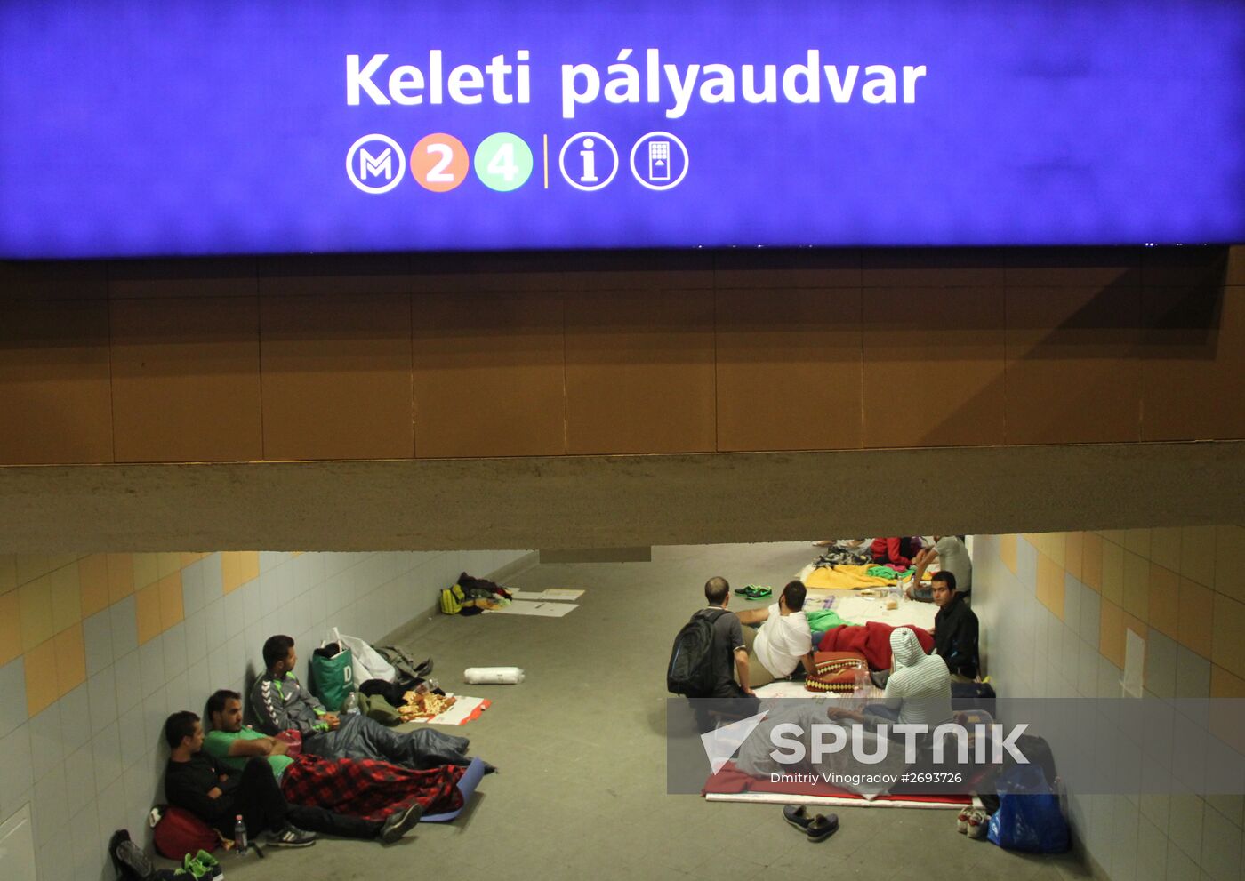 Middle Eastern refugees at Budapest Keleti station