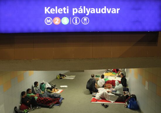 Middle Eastern refugees at Budapest Keleti station
