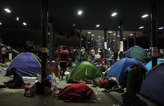 Middle Eastern refugees at Budapest Keleti station