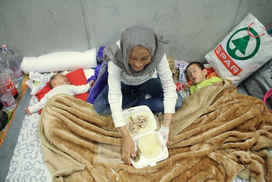 Middle Eastern refugees at Budapest Keleti station