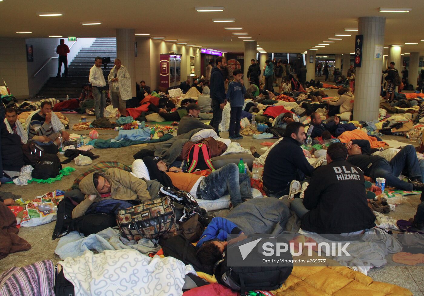 Middle Eastern refugees at Budapest Keleti station
