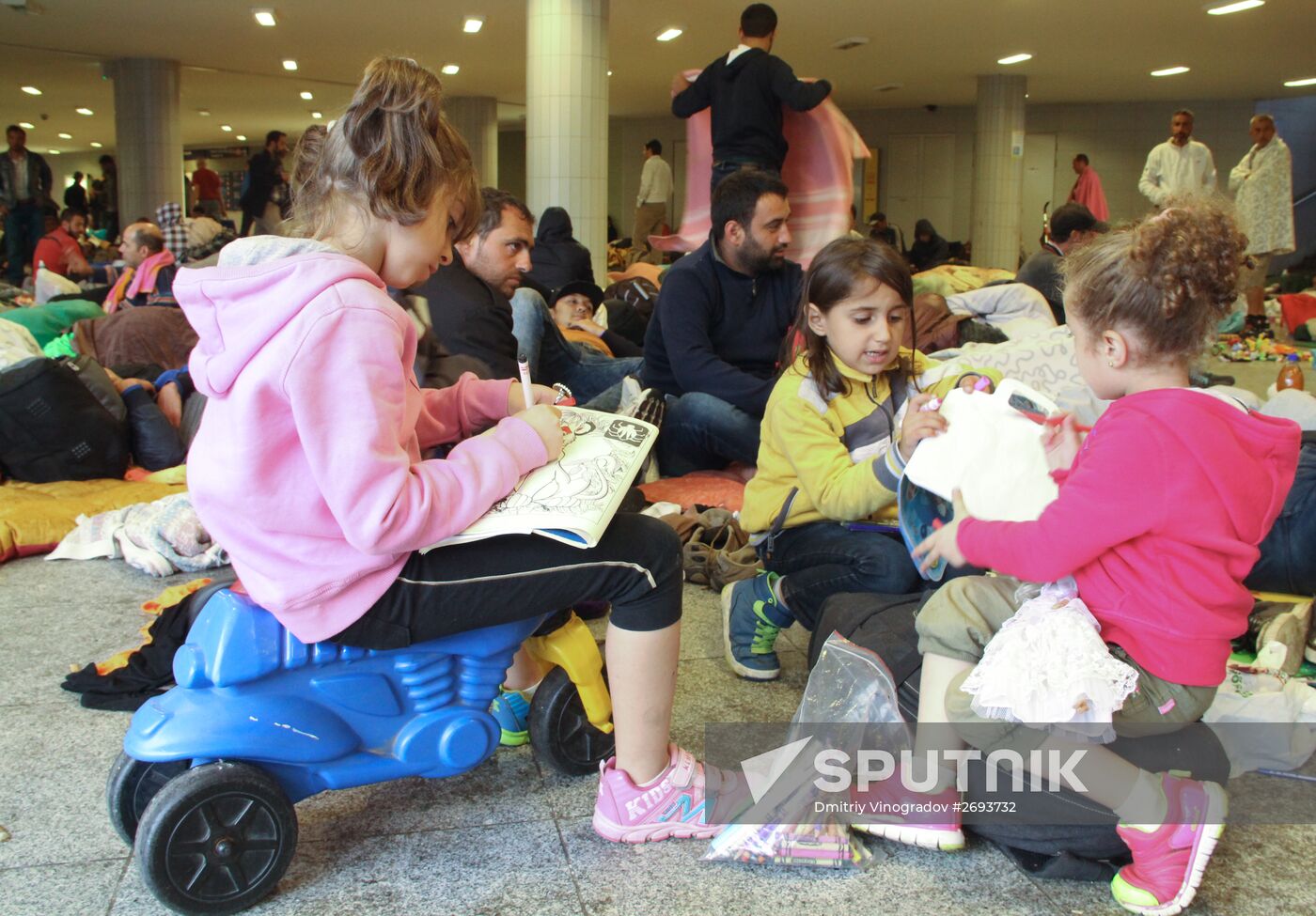 Middle Eastern refugees at Budapest Keleti station