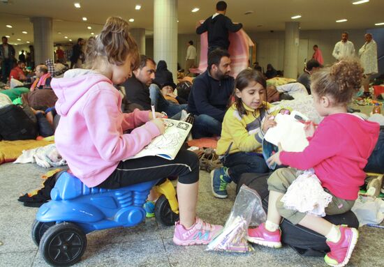 Middle Eastern refugees at Budapest Keleti station