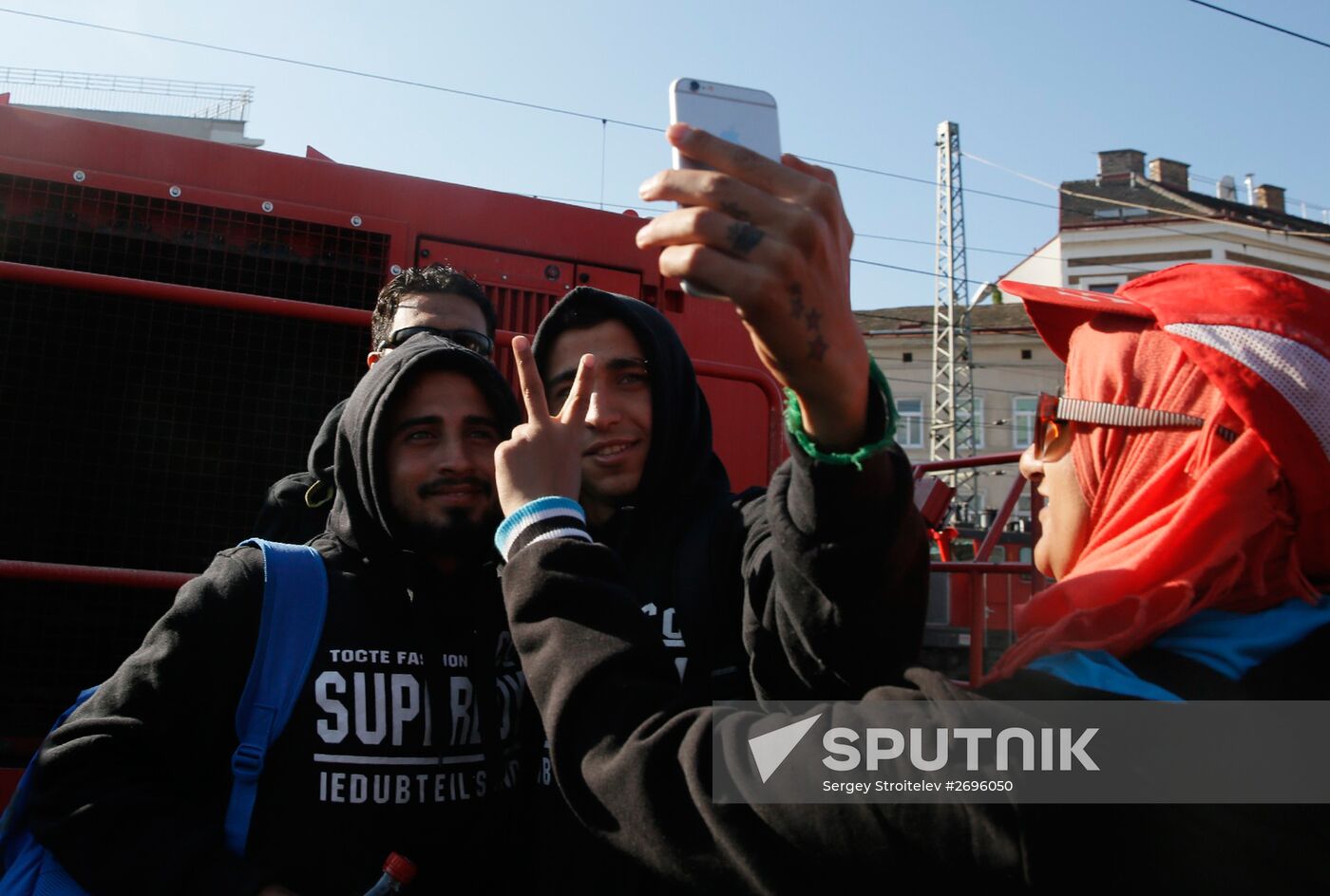 Refugees from Middle East at Westbahnhof railway station in Vienna