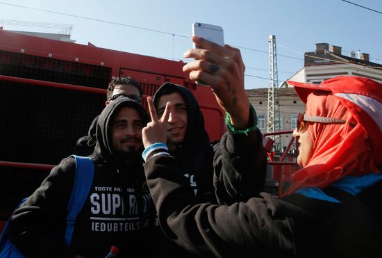 Refugees from Middle East at Westbahnhof railway station in Vienna