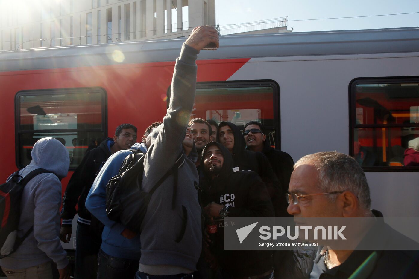 Refugees from Middle East at Westbahnhof railway station in Vienna