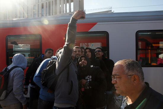 Refugees from Middle East at Westbahnhof railway station in Vienna