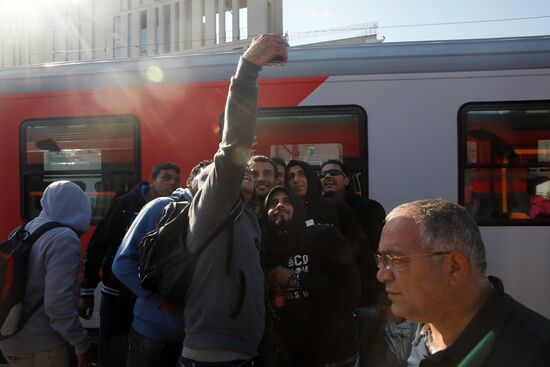 Refugees from Middle East at Westbahnhof railway station in Vienna