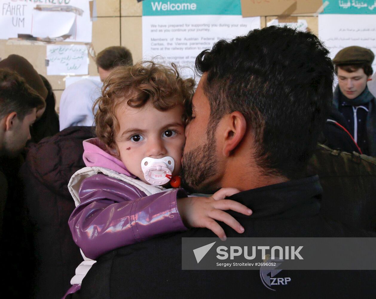 Refugees from Middle East at Westbahnhof railway station in Vienna