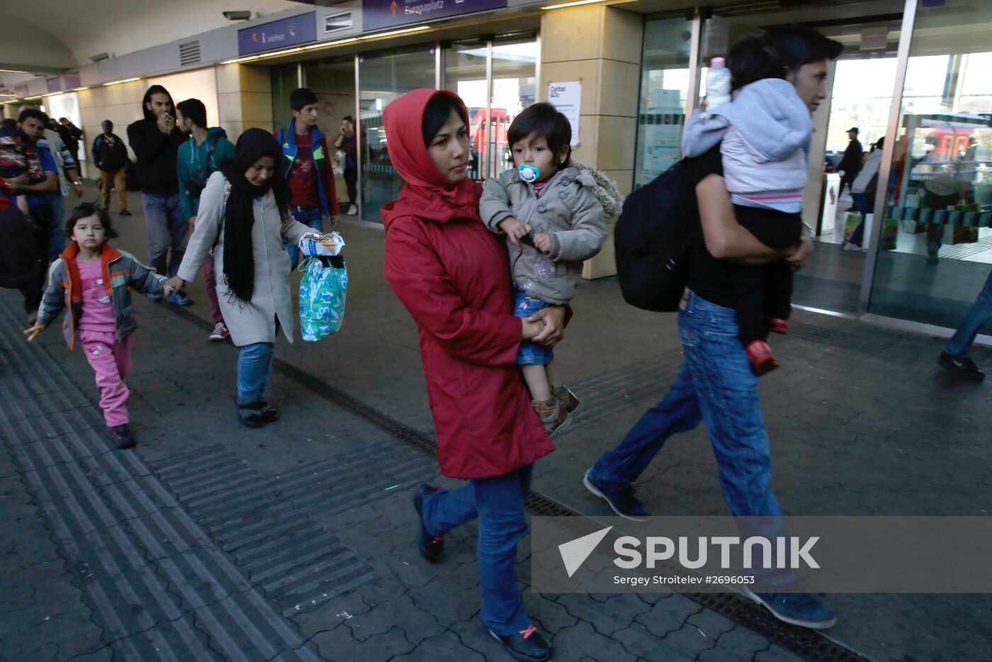 Refugees from Middle East at Westbahnhof railway station in Vienna