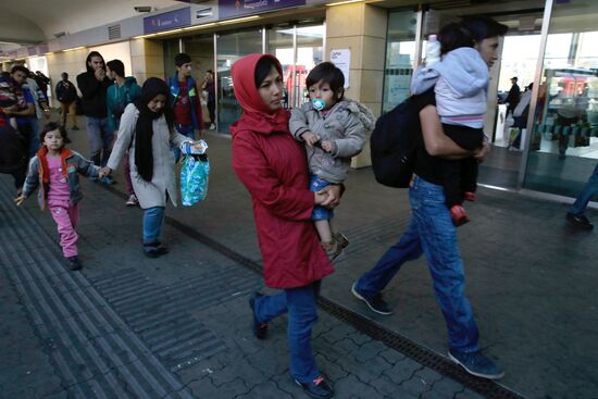 Refugees from Middle East at Westbahnhof railway station in Vienna