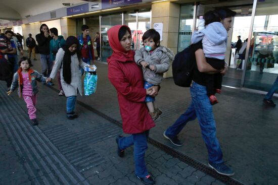 Refugees from Middle East at Westbahnhof railway station in Vienna