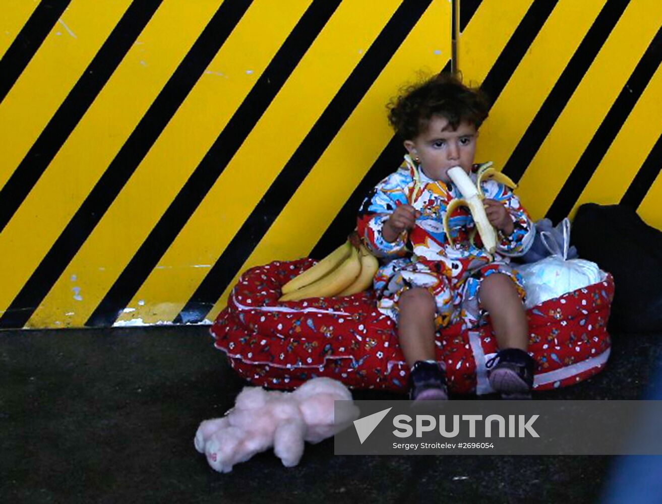 Refugees from Middle East at Westbahnhof railway station in Vienna