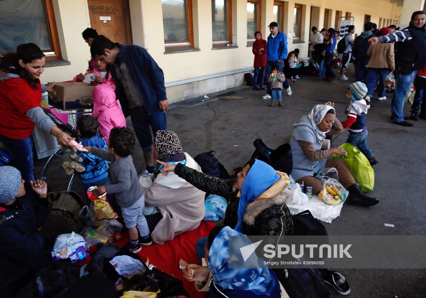 Refugees from Middle East at Westbahnhof railway station in Vienna