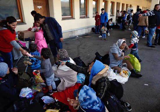 Refugees from Middle East at Westbahnhof railway station in Vienna