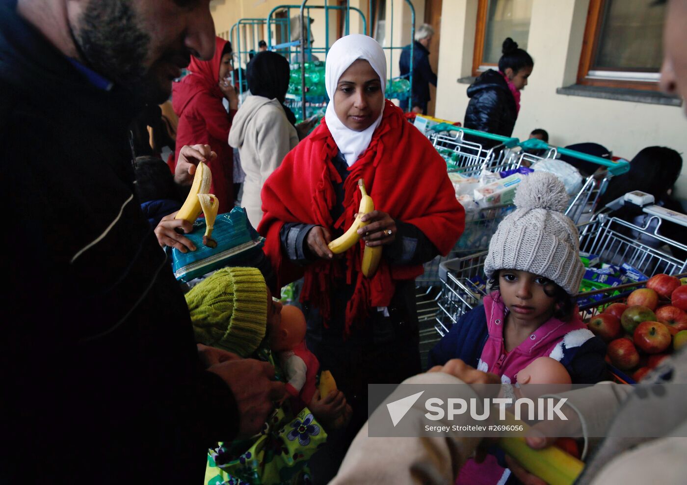 Refugees from Middle East at Westbahnhof railway station in Vienna