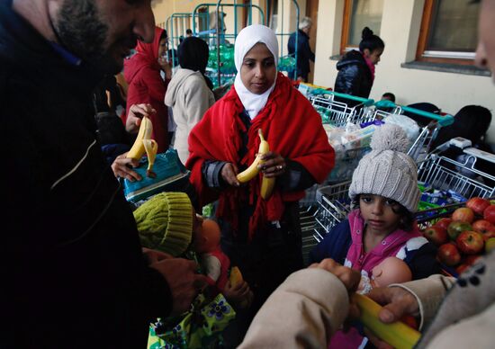 Refugees from Middle East at Westbahnhof railway station in Vienna