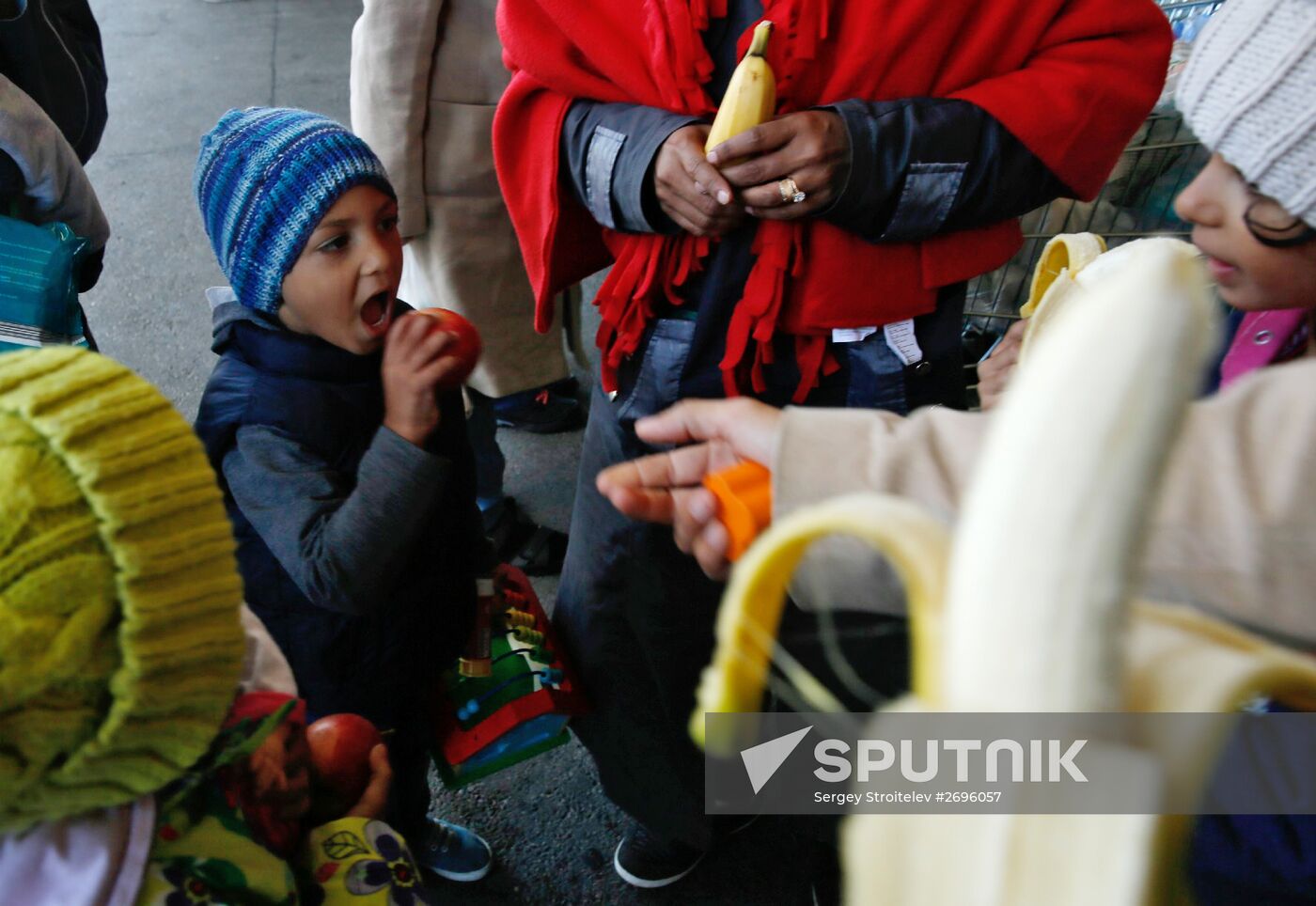 Refugees from Middle East at Westbahnhof railway station in Vienna