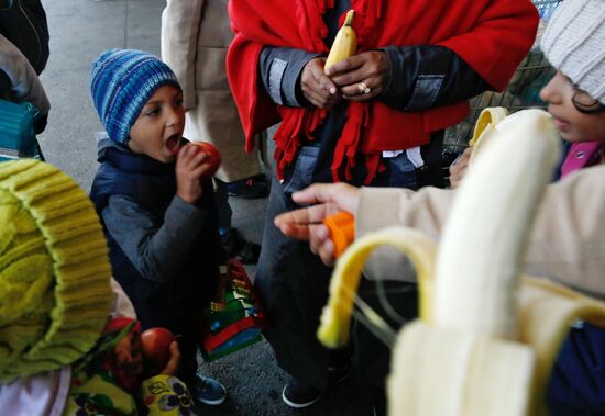 Refugees from Middle East at Westbahnhof railway station in Vienna