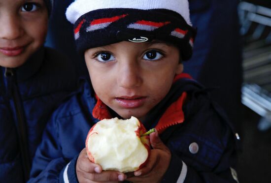 Refugees from Middle East at Westbahnhof railway station in Vienna