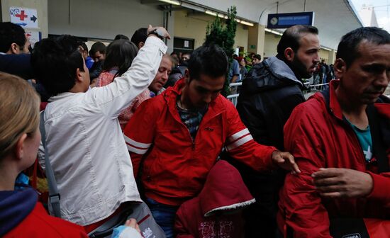 Refugees from Middle East at Westbahnhof railway station in Vienna
