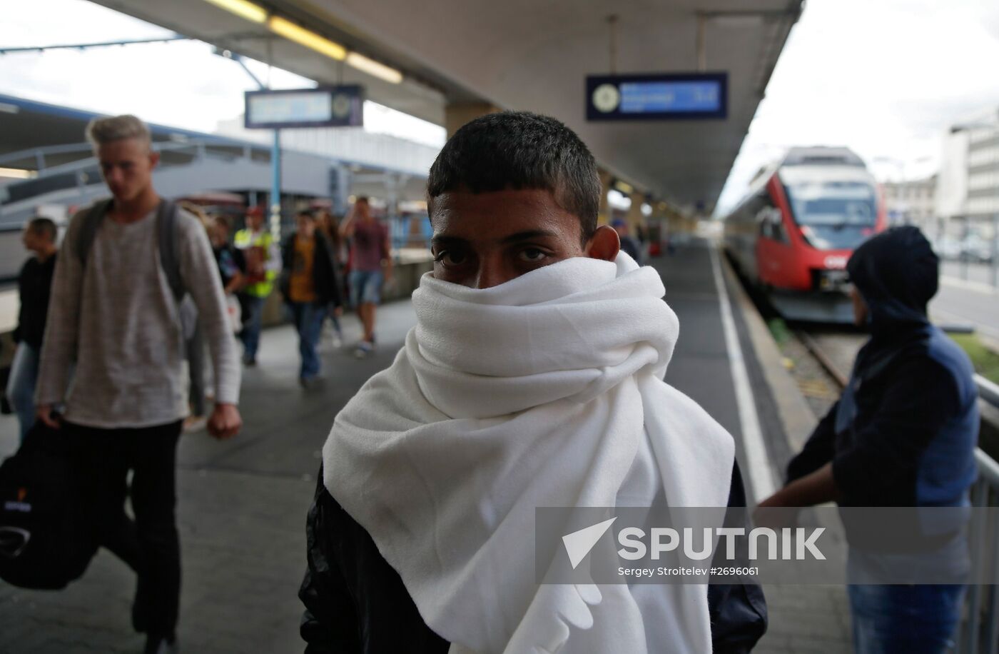 Refugees from Middle East at Westbahnhof railway station in Vienna