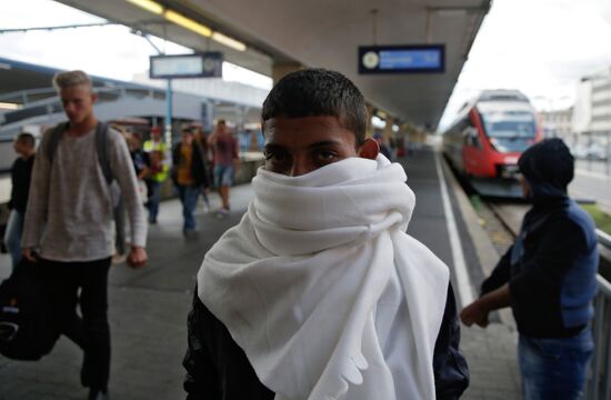 Refugees from Middle East at Westbahnhof railway station in Vienna