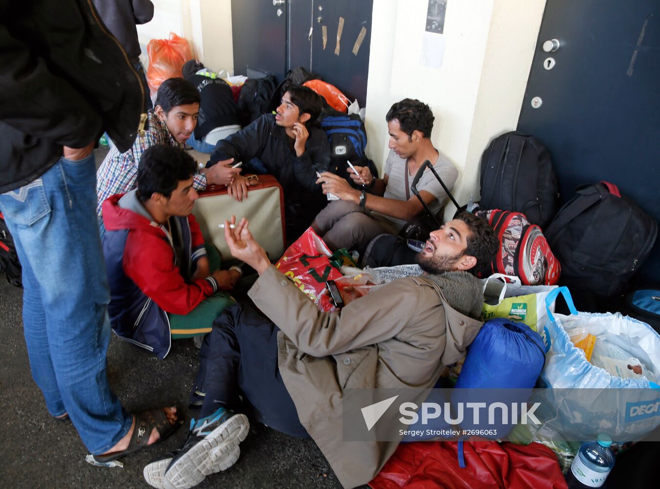 Refugees from Middle East at Westbahnhof railway station in Vienna