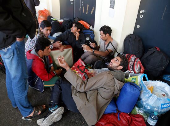 Refugees from Middle East at Westbahnhof railway station in Vienna