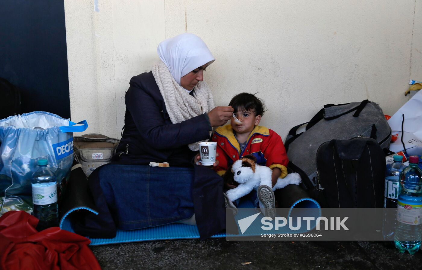 Refugees from Middle East at Westbahnhof railway station in Vienna