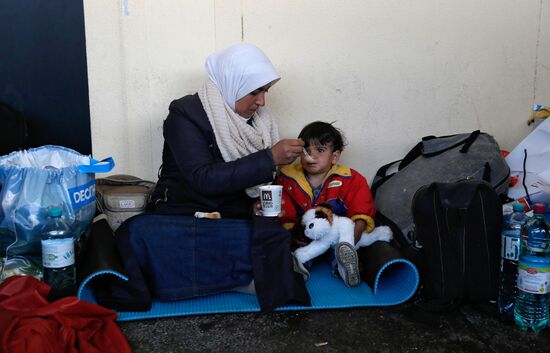 Refugees from Middle East at Westbahnhof railway station in Vienna