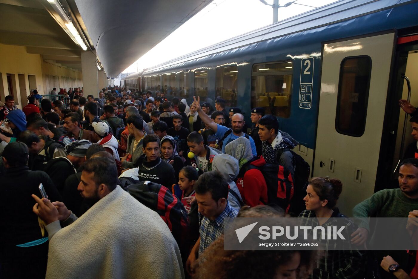 Refugees from Middle East at Westbahnhof railway station in Vienna