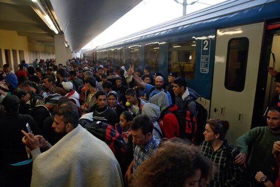 Refugees from Middle East at Westbahnhof railway station in Vienna