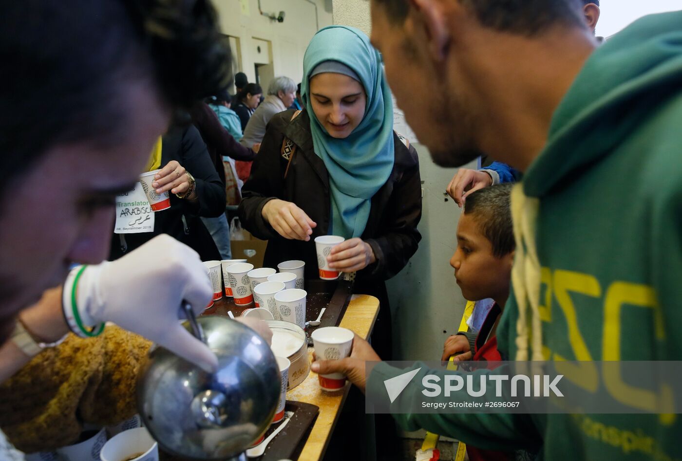 Refugees from Middle East at Westbahnhof railway station in Vienna